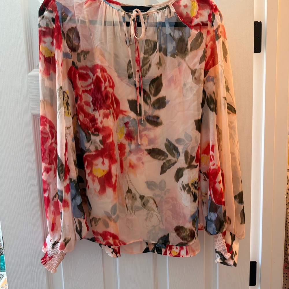 White House Black Market Floral Sheer Blouse